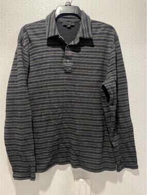 VINCE MENS LIGHTWEIGHT STRIPED Sweater SIZE L Grey Cotton